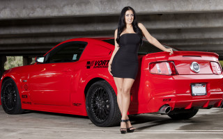 Woman red car parking lot - vorticism free wallpaper