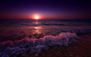 Sunset ocean waves island mountain - a small island in the distance free wallpaper