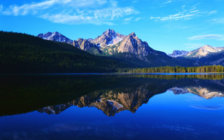 Mountain reflection lake clouds trees - a still lake free wallpaper for desktop