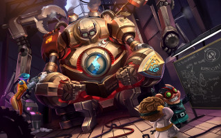 Cartoon robot science lab glowing - giant free wallpaper for desktop