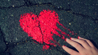 Hand touching red heart black - chalk art free wallpaper
