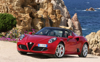 Red sports car beach ocean 2 - the front of it free wallpaper