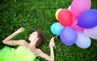 Woman balloons grass outdoors nature - balloon free wallpaper