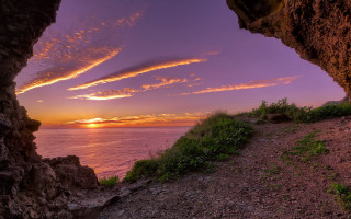 Sunset coast cave cliff magic - a sunset view free wallpaper