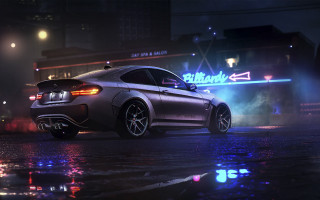 Silver car wet street night - octane free wallpaper