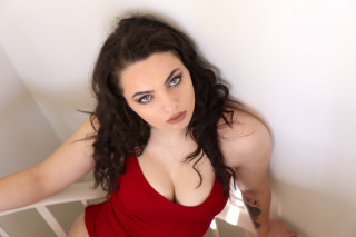 Red dress woman knife tattoo - her hand and a knife free wallpaper