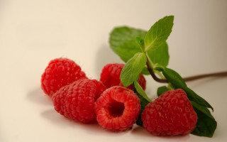 Raspberries leaves white surface reflection - a light reflection free wallpaper for desktop