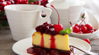 Cheesecake cherries plate tea fork - cherry free wallpaper