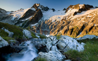 Mountain range stream snow capped 2 - derold page free wallpaper