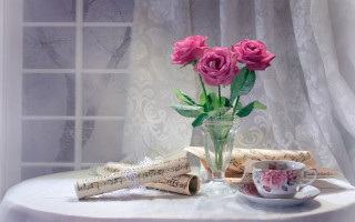 Pink roses vase music sheets - it next free wallpaper for desktop