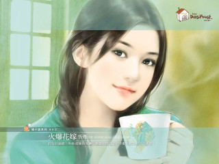 Woman holding cup green background - a cup free wallpaper for desktop