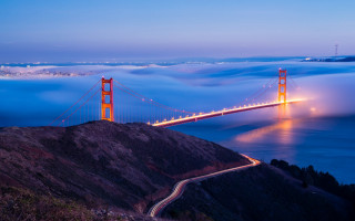 Bridge light clouds water sunset - a long bridge free wallpaper