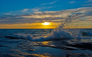 Wave shore sunset blue sky - the shore free wallpaper
