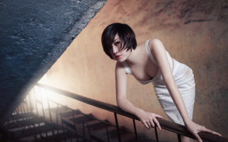 Woman leaning stairwell white dress - a light shining free wallpaper for desktop