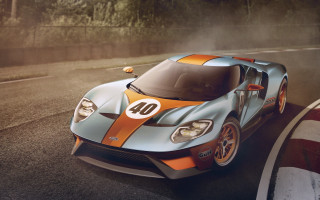 Blue orange sports car forest - a foggy day free wallpaper