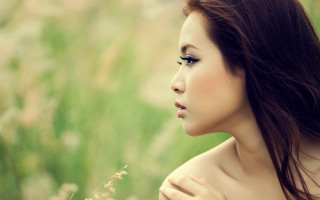 Woman long hair field portrait - head and shoulders portrait free wallpaper for desktop