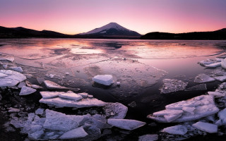 Mountain ice rocks pink sky - a pink sky free wallpaper