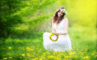 Woman white dress wreath flower - daphne mcclure free wallpaper for desktop