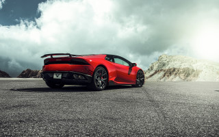 Red sports car mountains clouds 10 - cinematic free wallpaper for desktop