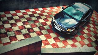 Garage checkered floor tilt shift - concrete art free wallpaper for desktop