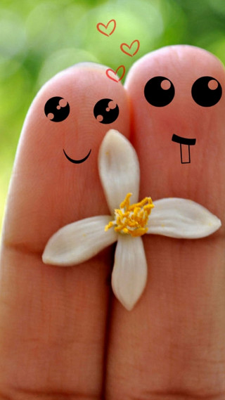 Fingers flower faces hearts couple - above them free wallpaper for mobile