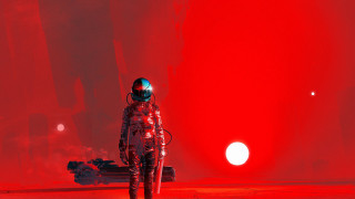 Space suit red sky sun - a sun in the distance free wallpaper