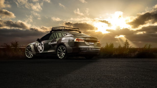 Sunset car clouds mountains panfuturism - the sun behind free wallpaper