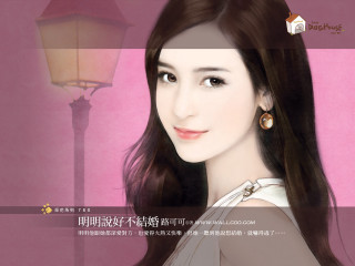 Woman longhair whiteDress smiling pinkBackground - chen yifei free wallpaper for desktop