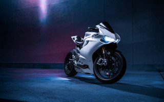 White motorcycle dark room purple - carlo carlone free wallpaper