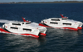 Boats red white ocean sunrise - the water together free wallpaper