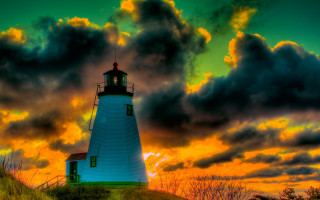 Lighthouse hill sunset clouds autumn - hue free wallpaper