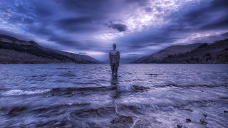 Man lake surreal planet mountains - surreal photography free wallpaper