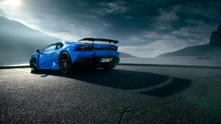 Blue sports car surfboard cloudy - a road under a cloudy sky free wallpaper