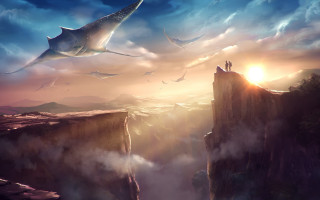 Cliff man fish woman fantasy - clint cearley free wallpaper for desktop