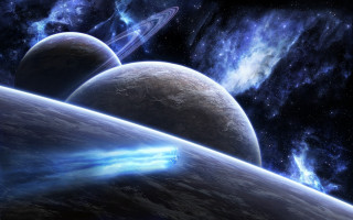 Space planets stars blue light - a group of planets free wallpaper