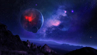 Space planet mountains stars background - a space scene free wallpaper