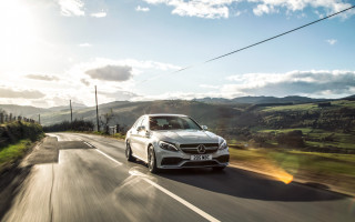 White car green hillside blue - a road next free wallpaper for desktop