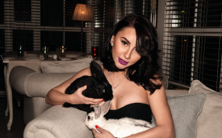 Woman black dress rabbit library - a black dress holding free wallpaper