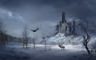 Castle snow deer bird gothic - anato finnstark free wallpaper for desktop