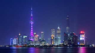 City skyline neon lights night - tall building free wallpaper