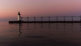 Lighthouse pier ocean sunset fence - the ocean free wallpaper
