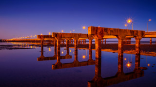 Pier lights reflection night kimono - alexander johnston free wallpaper