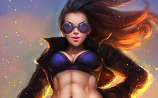 Fire woman sunglasses jacket embers - art station free wallpaper