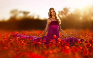 Woman purple dress field autumn - her pocket free wallpaper for desktop