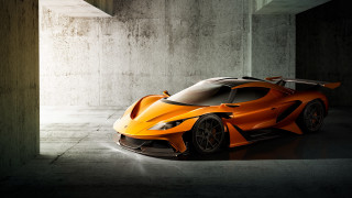 Orange sports car dark room 8 - the wall and floor free wallpaper