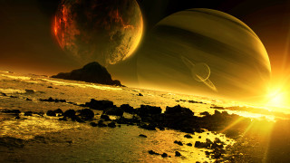 Planets sunset rocks mountain ocean - a group of planets free wallpaper