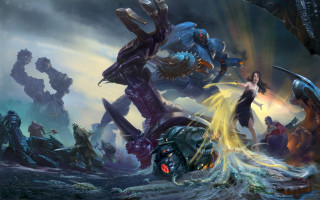 Woman giant robot fantasy light - a yellow light free wallpaper for desktop