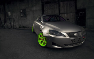 Silver car green rims night - a parking lot free wallpaper for desktop