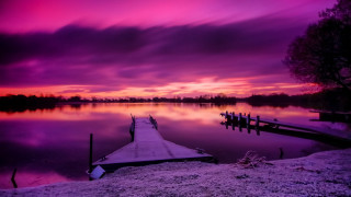 Lake sunset dock snow purple - a purple sky above free wallpaper for desktop