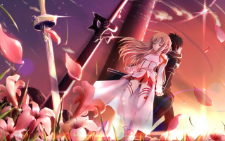 Anime characters field flowers sword - a field of flowers free wallpaper